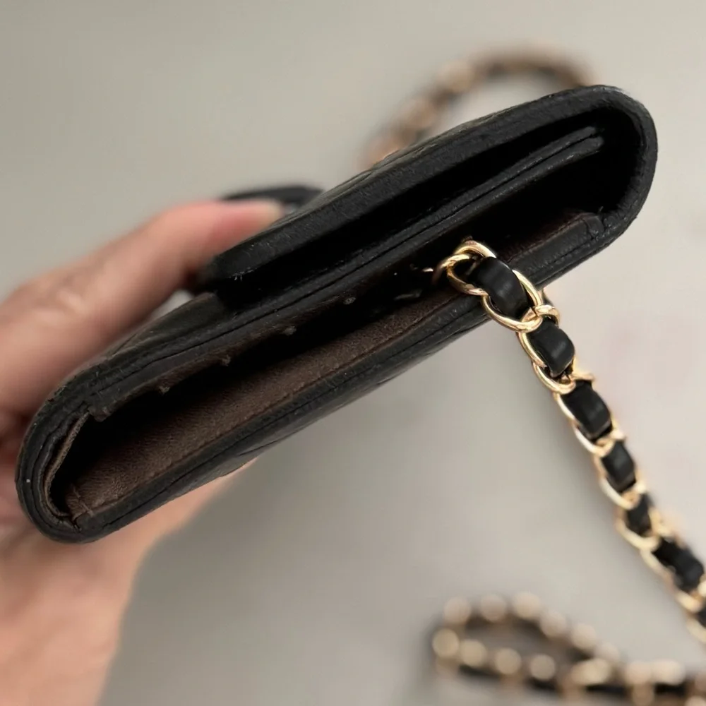 CHANEL Lambskin Embossed Camellia Large Gusset Flap Wallet w/Box, Card and Chain - Picture 4 of 16